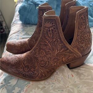 Myra Bag Tan Floral Ankle Boots